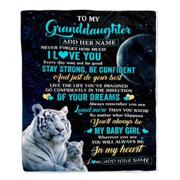 Personalized To My Granddaughter Gifts From Grandma Papa Blanket White Tiger Never Forget How Much I Love You Granddaughter Birthday Christmas Fleece Blanket