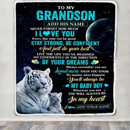 Personalized To My Grandson Gifts From Grandma Papa Blanket White Tiger Never Forget How Much I Love You Grandson Birthday Graduation Christmas Fleece Blanket