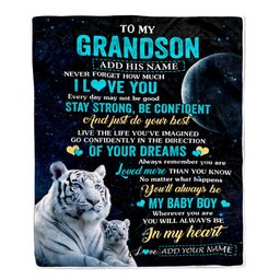 Personalized To My Grandson Gifts From Grandma Papa Blanket White Tiger Never Forget How Much I Love You Grandson Birthday Graduation Christmas Fleece Blanket