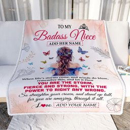 Personalized To My Badass Niece Blanket From Aunt Auntie Uncle Floral Butterfly Niece Birthday Gifts Graduation Christmas Customized Fleece Throw Blanket