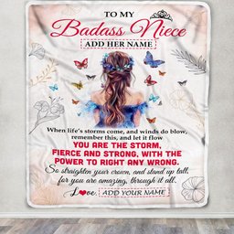 Personalized To My Badass Niece Blanket From Aunt Auntie Uncle Floral Butterfly Niece Birthday Gifts Graduation Christmas Customized Fleece Throw Blanket
