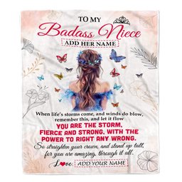 Personalized To My Badass Niece Blanket From Aunt Auntie Uncle Floral Butterfly Niece Birthday Gifts Graduation Christmas Customized Fleece Throw Blanket