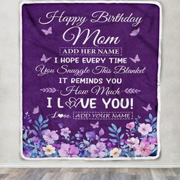 Personalized Happy Mom Birthday Gifts From Daughter Son Blanket Purple Floral Unique Birthday Gift Mom Mother Gifts Customized Fleece Blanket