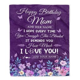 Personalized Happy Mom Birthday Gifts From Daughter Son Blanket Purple Floral Unique Birthday Gift Mom Mother Gifts Customized Fleece Blanket