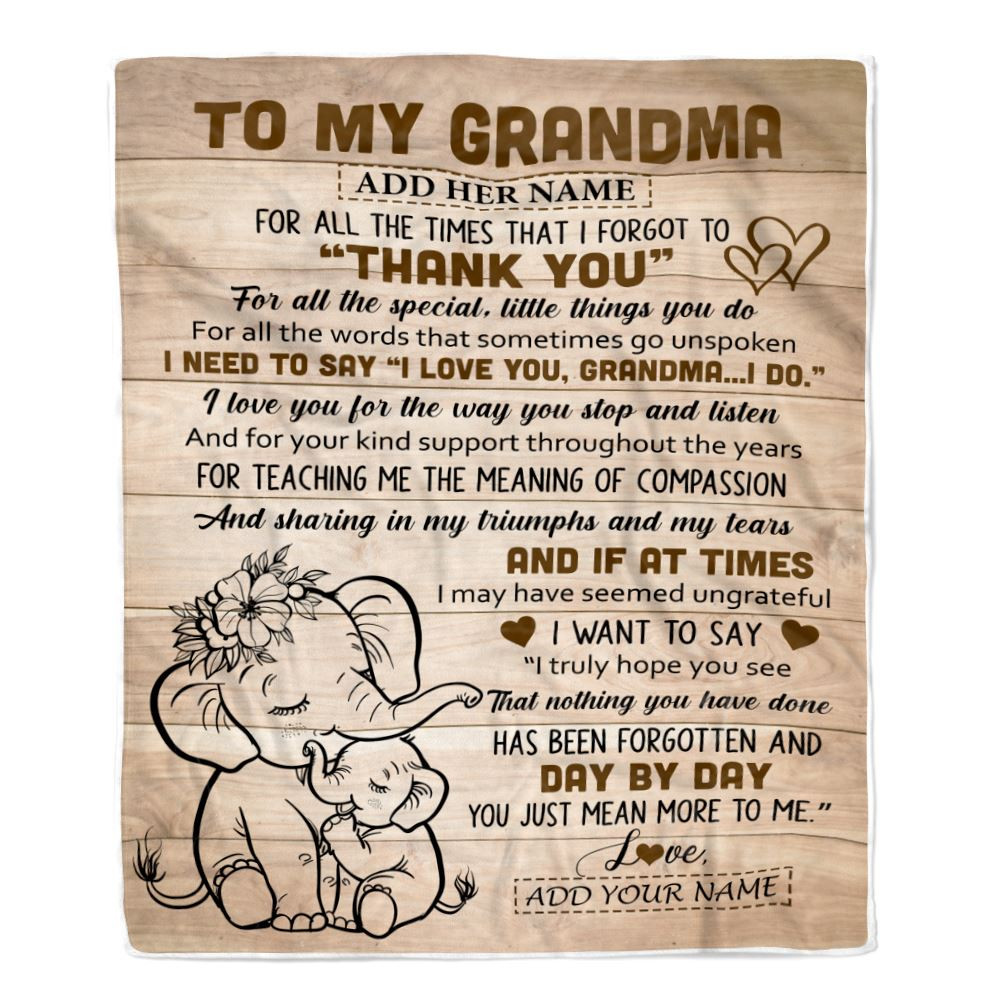 Personalized To My Grandma Gift Blanket From Granddaughter Elephant Thank You Best Grandma Birthday Gifts Mothers Day Christmas Custom Name Fleece Blanket