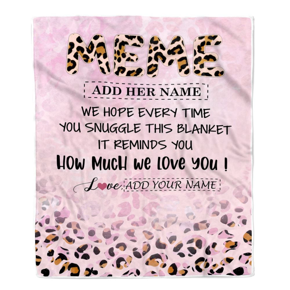 Personalized To My Meme Gifts From Granddaughter Grandson Blanket Pink Leopard Happy Birthday Gifts For Meme Mothers Day Christmas Customized Fleece Blanket