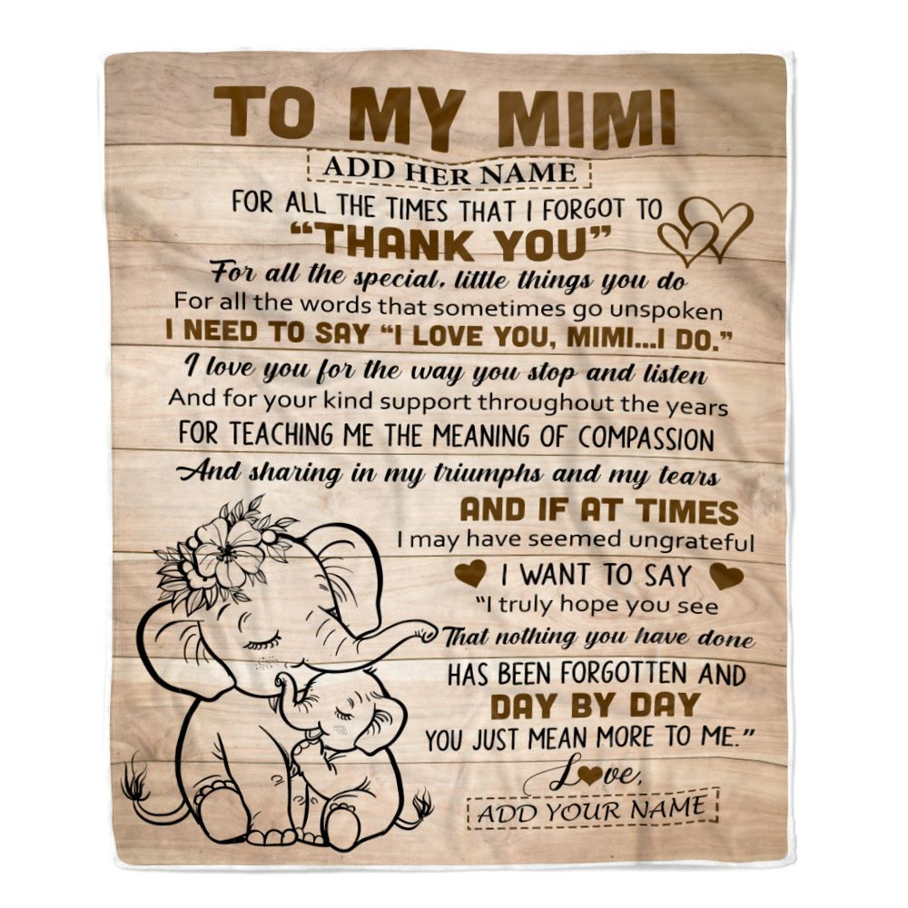 Personalized To My Mimi Gift Blanket From Granddaughter Grandson Elephant Thank You Best Mimi Birthday Gifts Mothers Day Christmas Custom Name Fleece Blanket