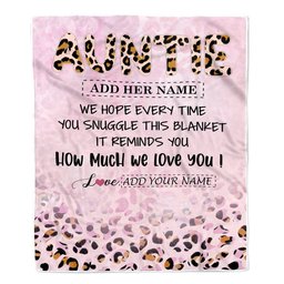 Personalized To My Auntie Gifts From Niece Nephew Blanket Pink Leopard Happy Birthday Gifts For Auntie Mothers Day Christmas Customized Fleece Throw Blanket