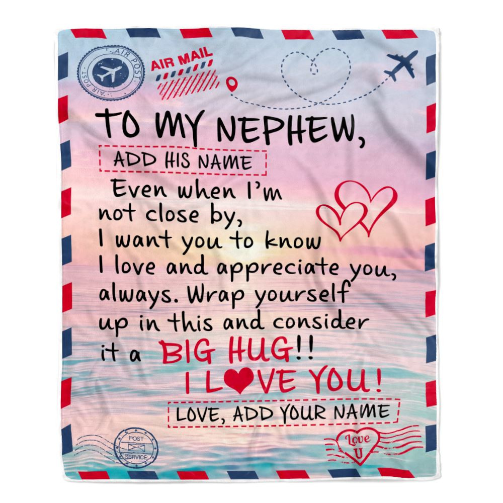 Personalized To My Nephew Blanket From Aunt Uncle Auntie Letter Mail To Nephew Gifts Happy Birthday Gifts Christmas Custom Name Fleece Throw Blanket