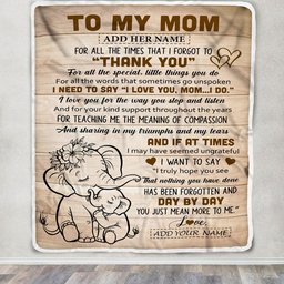 Personalized To My Mom Gift Blanket From Daughter Son Children Elephant Thank You Best Mom Birthday Gifts Mommy Mama Mothers Day Christmas Fleece Blanket