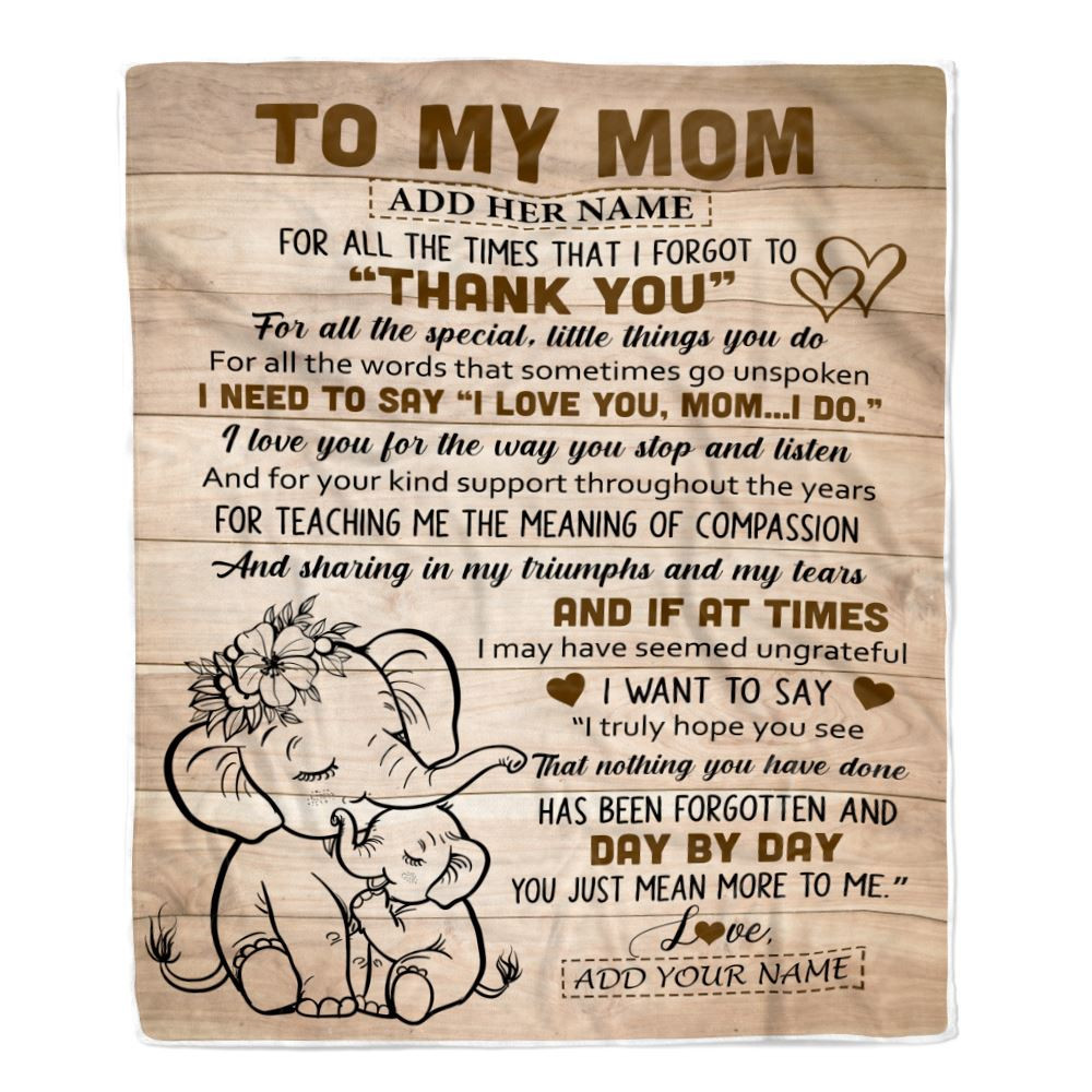 Personalized To My Mom Gift Blanket From Daughter Son Children Elephant Thank You Best Mom Birthday Gifts Mommy Mama Mothers Day Christmas Fleece Blanket