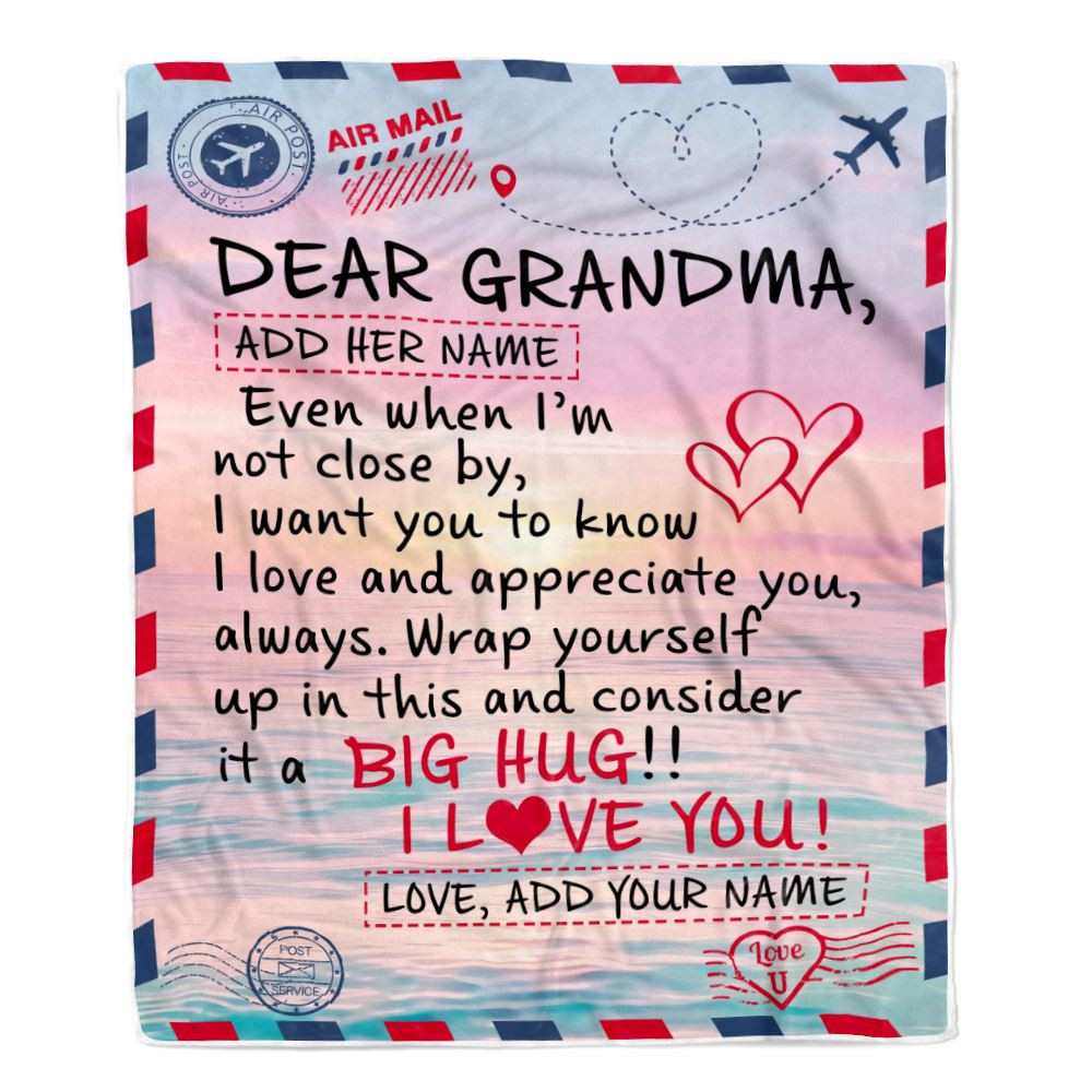 Personalized To My Grandma Blanket From Granddaughter Grandson Letter Mail To Grandma Happy Birthday Gifts Mothers Day Christmas Custom Name Fleece Blanket