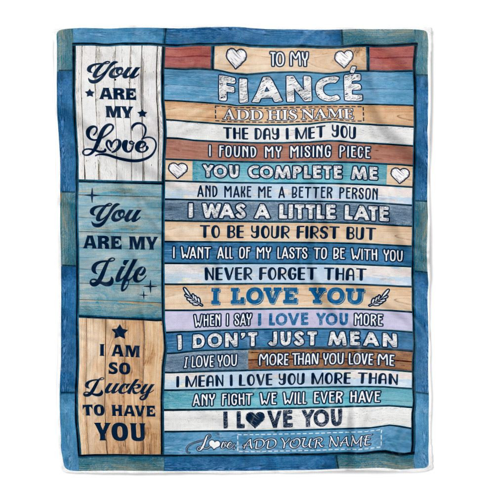 Personalized To My Fianc?? Blanket Wood The Day I Met You Future Husband Birthday Gifts Romantic Valentines For Him Christmas Customized Fleece Blanket