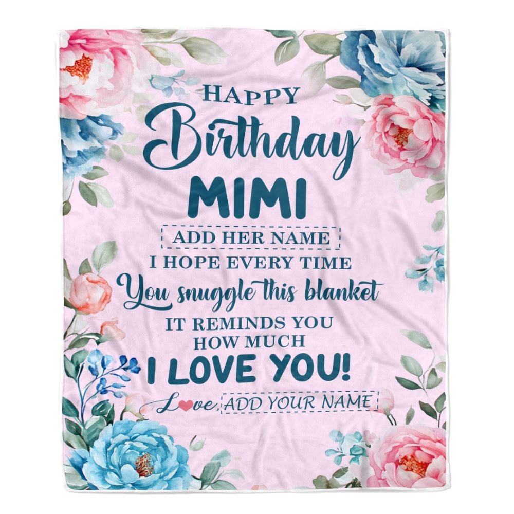 Personalized Happy Birthday Mimi Gifts From Granddaughter Grandson Blanket Floral Flower For Mimi Gifts For Birthday Customized Fleece Blanket