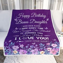 Personalized Happy Bonus Daughter Birthday Gifts From Mom Dad Blanket Purple Floral Unique Birthday Gift Stepdaughter Gifts Customized Fleece Blanket