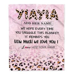 Personalized To My Yiayia Gifts From Granddaughter Blanket Pink Leopard Happy Birthday Gifts For Yiayia Mothers Day Christmas Customized Fleece Throw Blanket