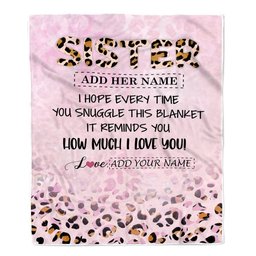 Personalized To My Sister Gifts From Brother Blanket Pink Leopard Happy Birthday Gifts For Sister Graduation Christmas Customized Fleece Throw Blanket