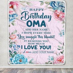 Personalized Happy Birthday Oma Gifts From Granddaughter Grandson Blanket Floral Flower For Oma Gifts For Birthday Customized Fleece Blanket