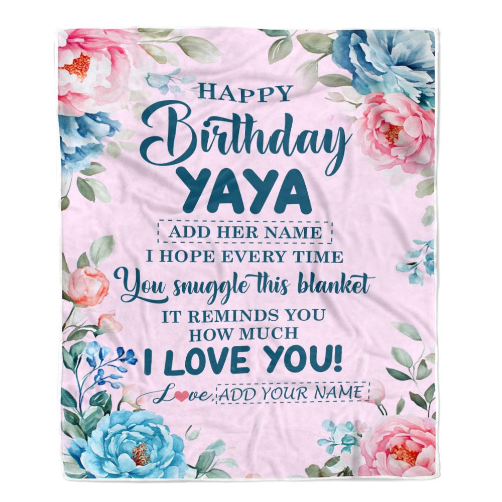 Personalized Happy Birthday Yaya Gifts From Kids Grandkids Blanket Floral Flower For Yaya Gifts For Birthday Customized Fleece Throw Blanket