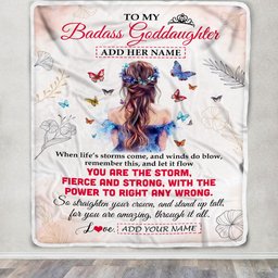 Personalized To My Badass Goddaughter Blanket From Aunt Uncle Floral Butterfly Goddaughter Birthday Gifts Graduation Christmas Customized Fleece Blanket