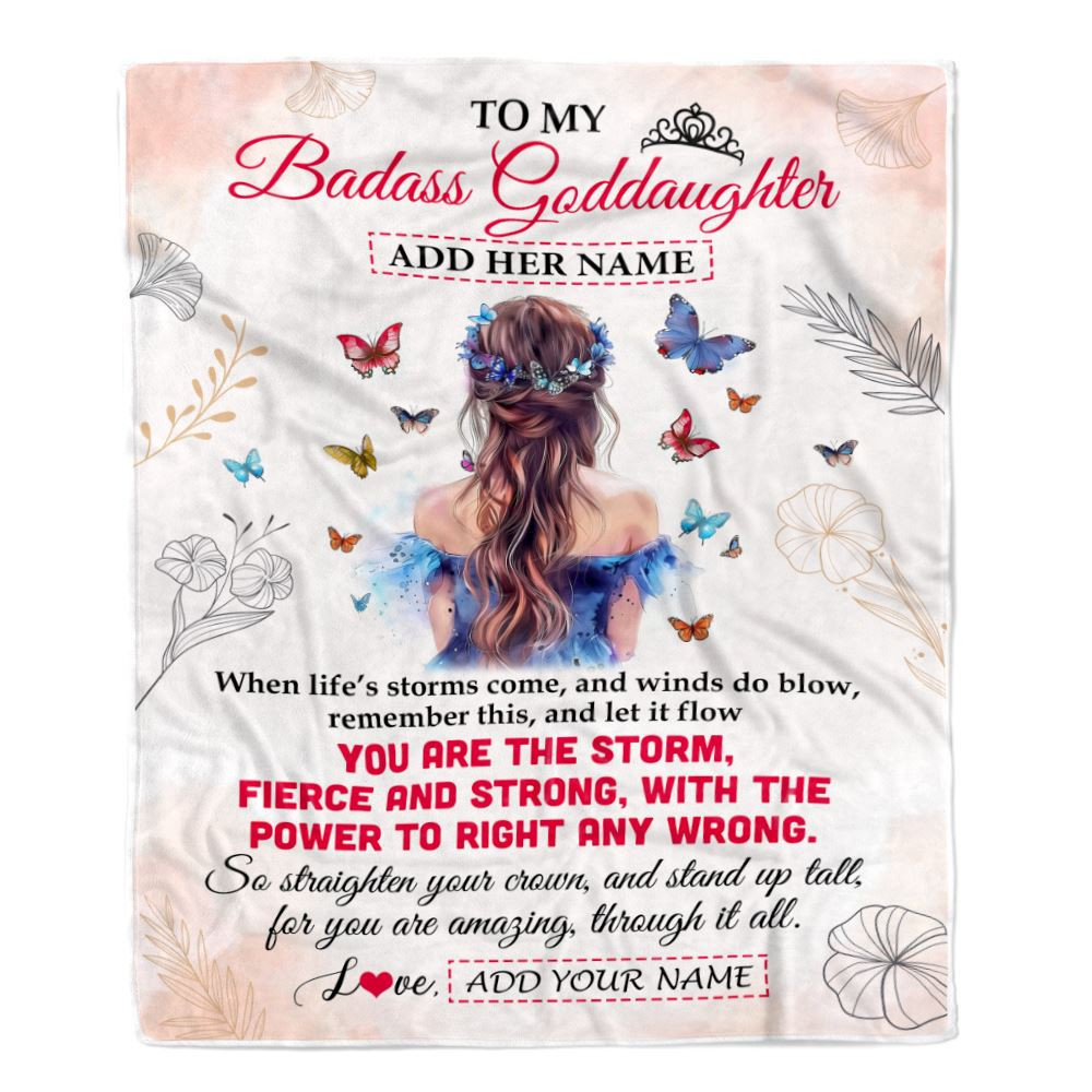 Personalized To My Badass Goddaughter Blanket From Aunt Uncle Floral Butterfly Goddaughter Birthday Gifts Graduation Christmas Customized Fleece Blanket
