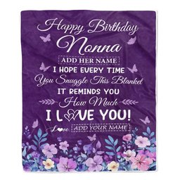Personalized Happy Nonna Birthday Gifts From Granddaughter Grandson Blanket Purple Floral Unique Birthday Gift Nonna Gifts Customized Fleece Blanket