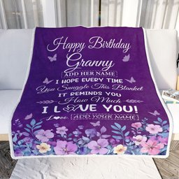 Personalized Happy Granny Birthday Gifts From Granddaughter Blanket Purple Floral Unique Birthday Gift Granny Gifts Customized Fleece Blanket
