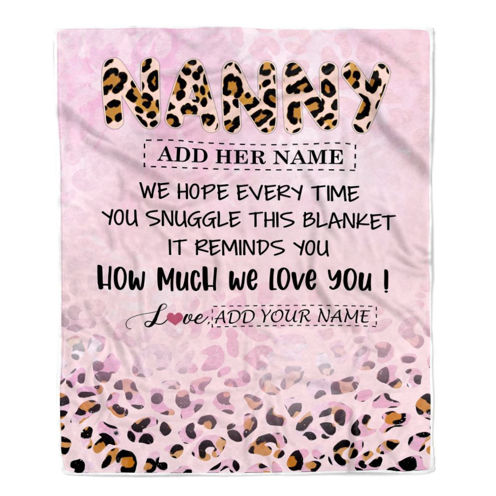 Personalized To My Nanny Gifts From Kids Blanket Pink Leopard Happy Birthday Gifts For Nanny Mothers Day Birthday Christmas Customized Fleece Throw Blanket