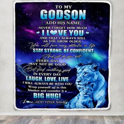 Personalized To My Godson Gifts From Godmother Aunt Blanket Laught Love Live Lion Great Godson Birthday Gifts Graduation Christmas Customized Fleece Blanket