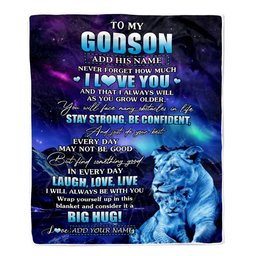 Personalized To My Godson Gifts From Godmother Aunt Blanket Laught Love Live Lion Great Godson Birthday Gifts Graduation Christmas Customized Fleece Blanket
