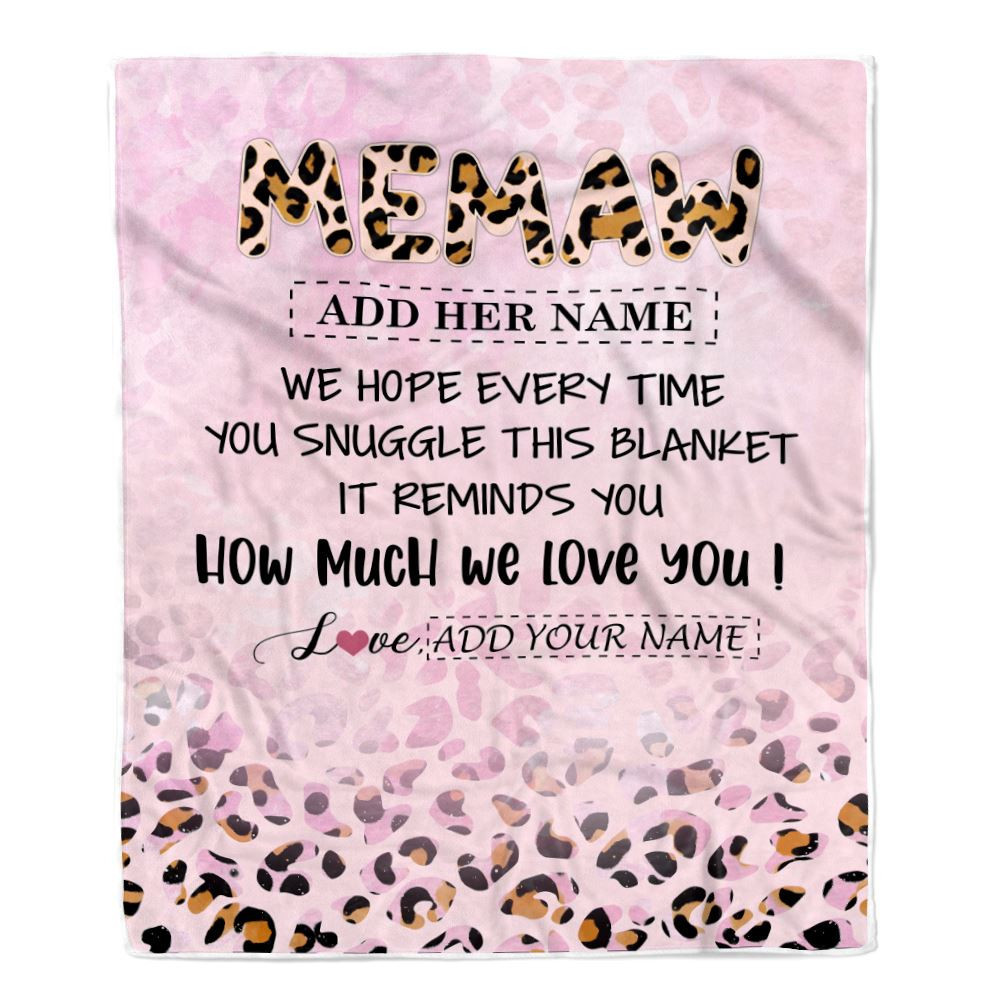 Personalized To My Memaw Gifts From Granddaughter Grandson Blanket Pink Leopard Happy Birthday Gifts For Memaw Mothers Day Christmas Customized Fleece Blanket