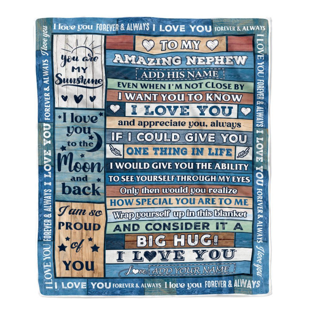 Personalized To My Amazing Nephew Gifts From Aunt Uncle Auntie Blanket Wood Great Words Birthday Gifts For Nephew Christmas Customized Fleece Throw Blanket