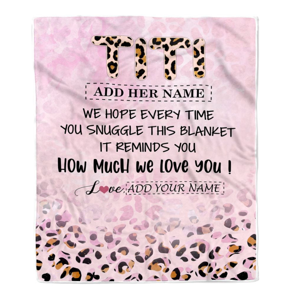 Personalized To My Titi Gifts From Niece Nephew Blanket Pink Leopard Happy Birthday Gifts For Titi Mothers Day Christmas Customized Fleece Throw Blanket