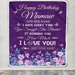 Personalized Happy Mamaw Birthday Gifts From Granddaughter Grandson Blanket Purple Floral Unique Birthday Gift Mamaw Gifts Customized Fleece Blanket