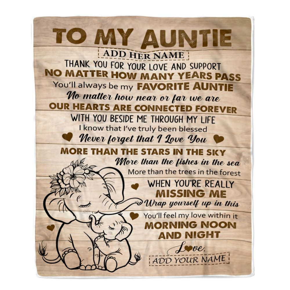 Personalized To My Auntie Gifts Blanket From Niece Nephew Elephant My Favorite Auntie Birthday Gifts Mothers Day Christmas Custom Name Fleece Blanket