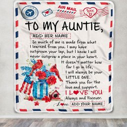 Personalized To My Auntie Gifts Blanket From Niece Nephew Cardinal Letter Air Mail Letter Birthday Gifts For Auntie Mothers Day Christmas Auntie Fleece Throw Blanket