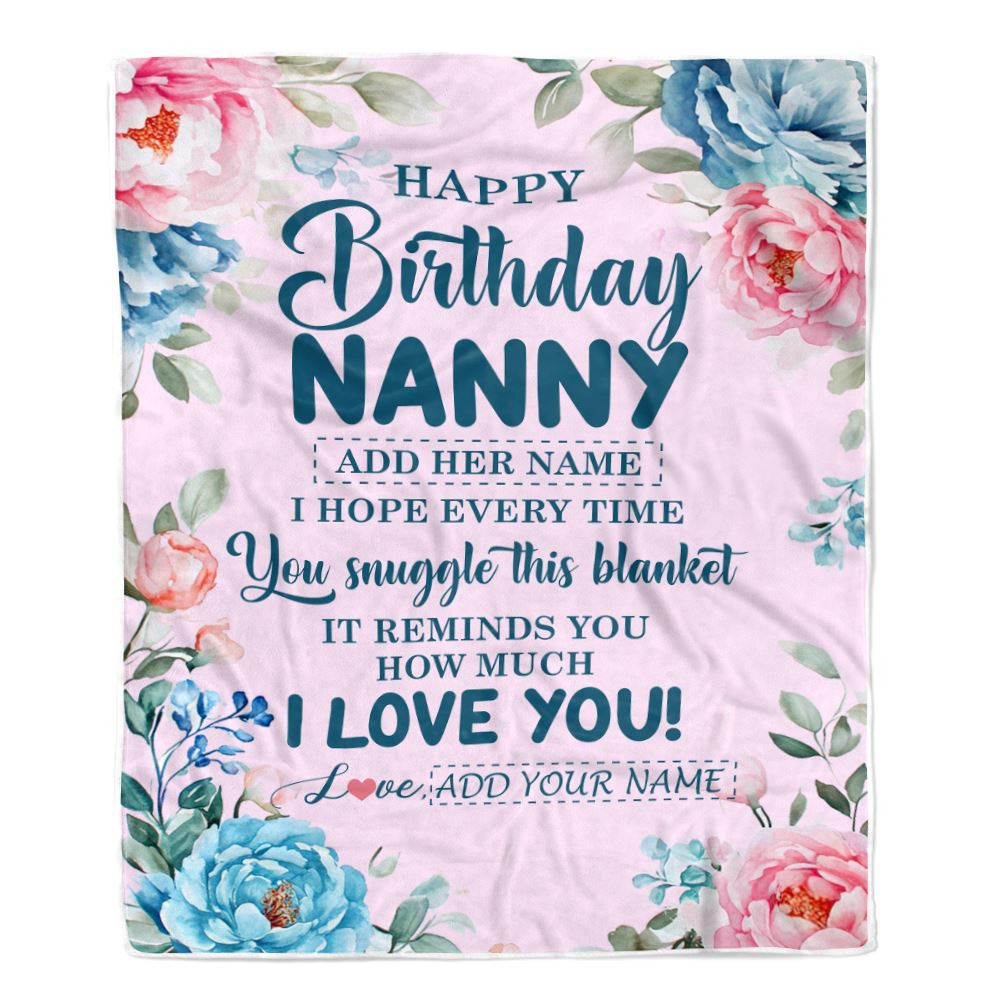 Personalized Happy Birthday Nanny Gifts From Kids Blanket Floral Flower For Nanny Gifts For Birthday Customized Fleece Throw Blanket