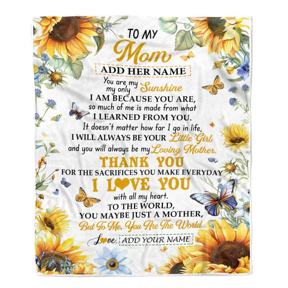 Personalized To My Mom Gifts Blanket From Daughter Children On Mothers Day Sunflower Thank You Best Mom Birthday Gifts Mama Christmas Fleece Throw Blanket