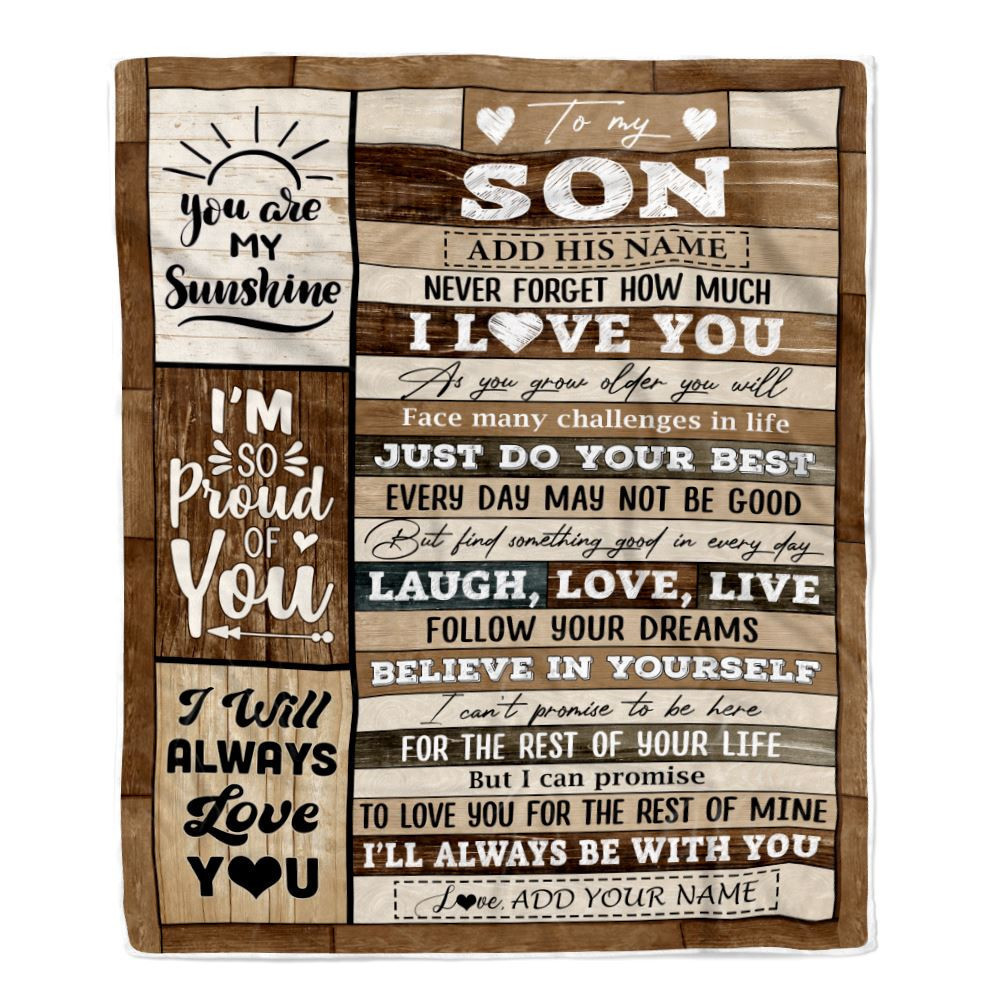 Personalized Gifts For Son From Mom Dad Mother Blanket Wood Love You Fathers Day Son Gifts Birthday Graduation Christmas Customized Fleece Throw Blanket