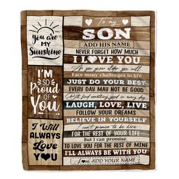 Personalized Gifts For Son From Mom Dad Mother Blanket Wood Love You Fathers Day Son Gifts Birthday Graduation Christmas Customized Fleece Throw Blanket
