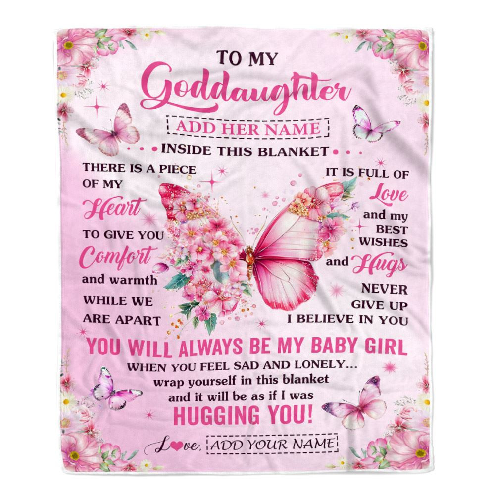 Personalized To My Goddaughter Gifts From Aunt Blanket Floral Butterfly Birthday Gifts For Goddaughter Graduation Christmas Customized Fleece Throw Blanket