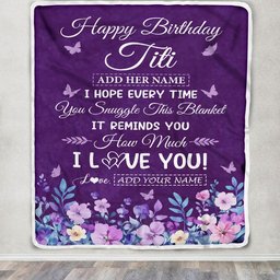 Personalized Happy Titi Birthday Gifts From Niece Nephew Blanket Purple Floral Unique Birthday Gift Titi Gifts Customized Fleece Throw Blanket