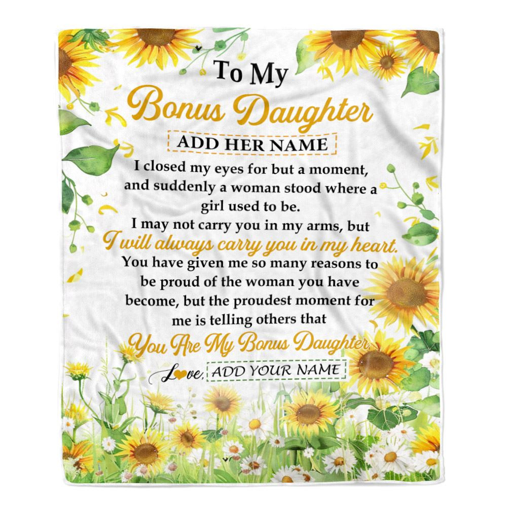 Personalized To My Bonus Daughter Gifts Blanket From Stepmother I Closed My Eyes Sunflower Best Stepdaughter Birthday Gifts Christmas Customized Fleece Blanket