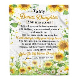 Personalized To My Bonus Daughter Gifts Blanket From Stepmother I Closed My Eyes Sunflower Best Stepdaughter Birthday Gifts Christmas Customized Fleece Blanket