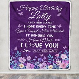 Personalized Happy Lolly Birthday Gifts From Granddaughter Grandson Blanket Purple Floral Unique Birthday Gift Lolly Gifts Customized Fleece Blanket