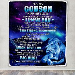 Personalized To My Godson Gifts From Godfather Uncle Blanket Laught Love Live Lion Great Godson Birthday Gifts Graduation Christmas Customized Fleece Blanket
