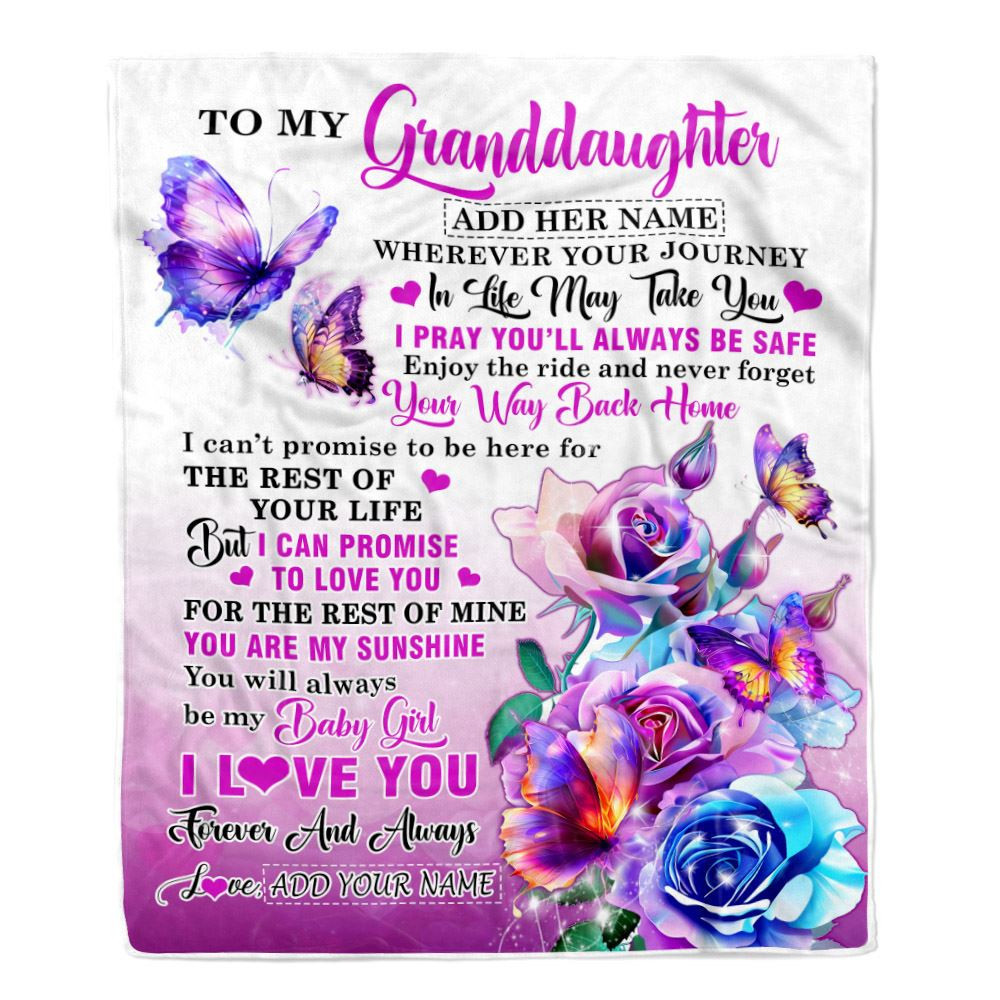 Personalized To My Granddaughter Blanket From Grandma Grandpa Wherever Your Journey In Life Butterfly Granddaughter Birthday Gifts Christmas Fleece Blanket