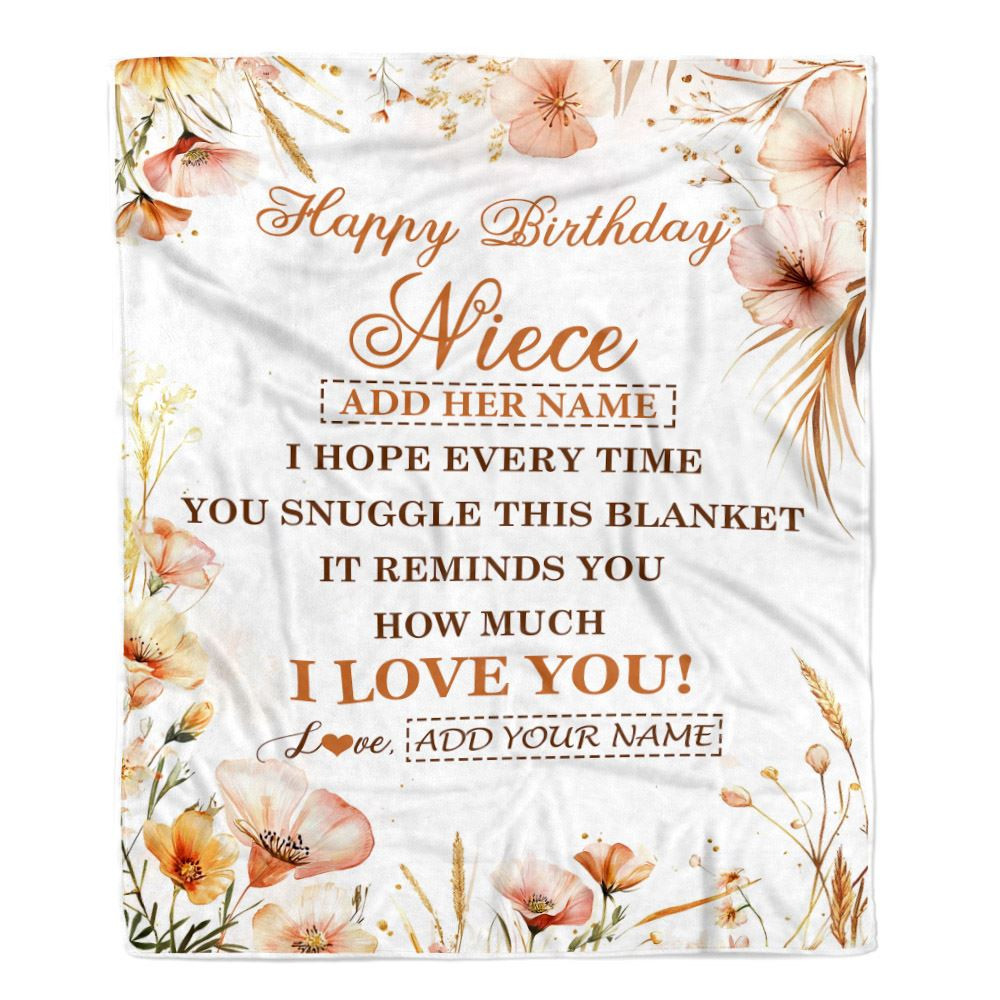 Personalized Birthday Gifts For Niece Gifts From Aunt Uncle Blanket Yellow Happy Birthday Niece Unique Gift Bday Customized Fleece Throw Blanket