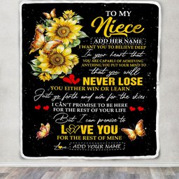 Personalized To My Niece Blanket From Aunt Uncle Auntie You Will Never Lose Sunflower Niece Birthday Gifts Graduation Christmas Customized Fleece Blanket