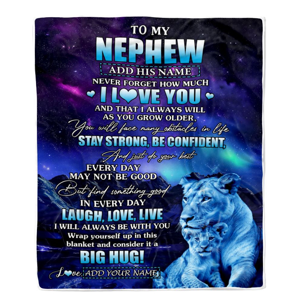 Personalized To My Nephew Gifts From Aunt Auntie Blanket Laught Love Live Lion Great Nephew Birthday Gifts Graduation Christmas Customized Fleece Throw Blanket